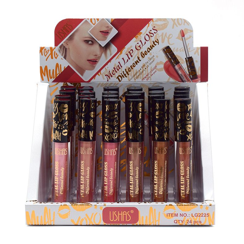 [24 Sets] Lg2225 Metal Pearlescent Polarized Fine Flash Matte Mirror Surface Waterproof Moisturizing Lasting Lip Glaze Lip Gloss