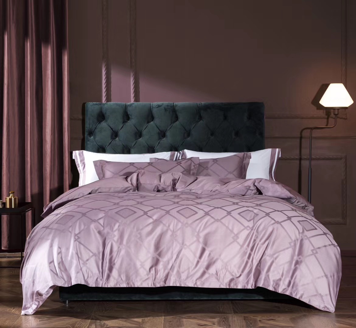 Luxurious all-cotton silk-toned four-piece set (square purple)