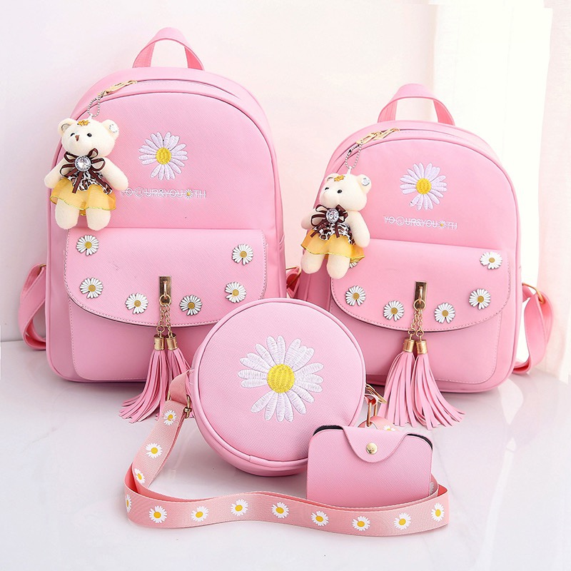 小雏菊背包四件套可爱书包时尚绣花女包