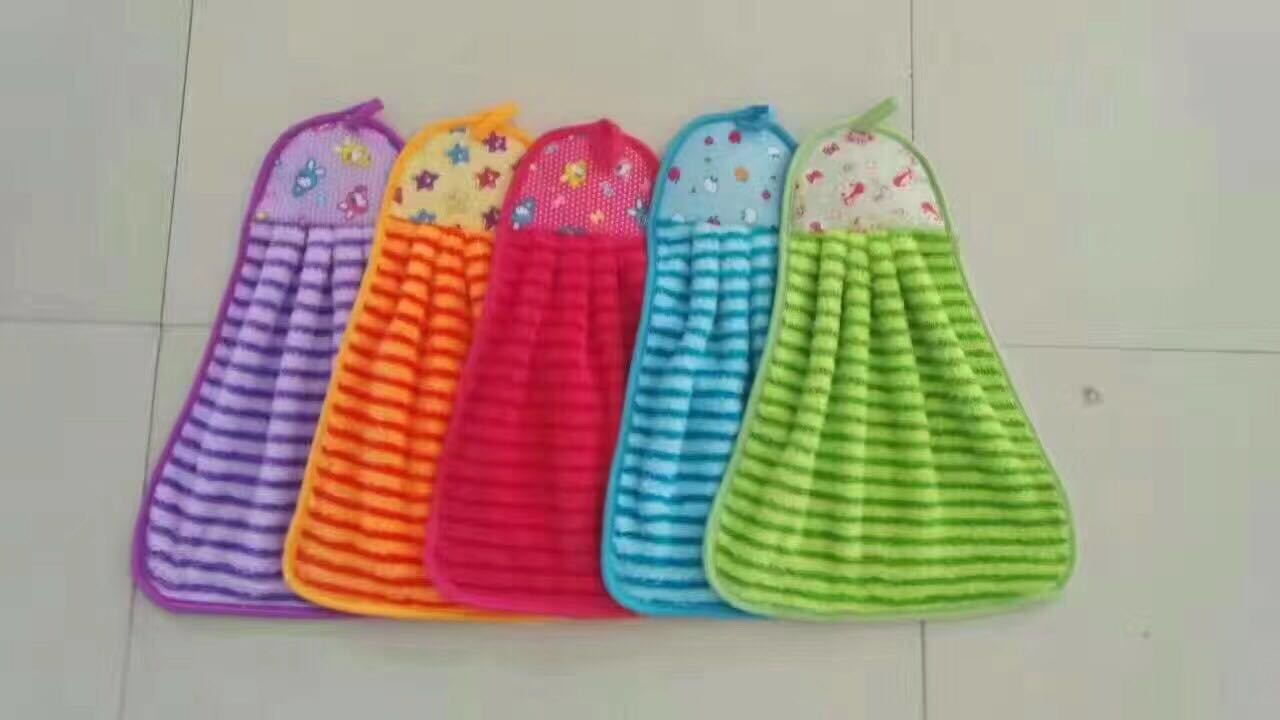 Coral velvet striped hand towel details Picture