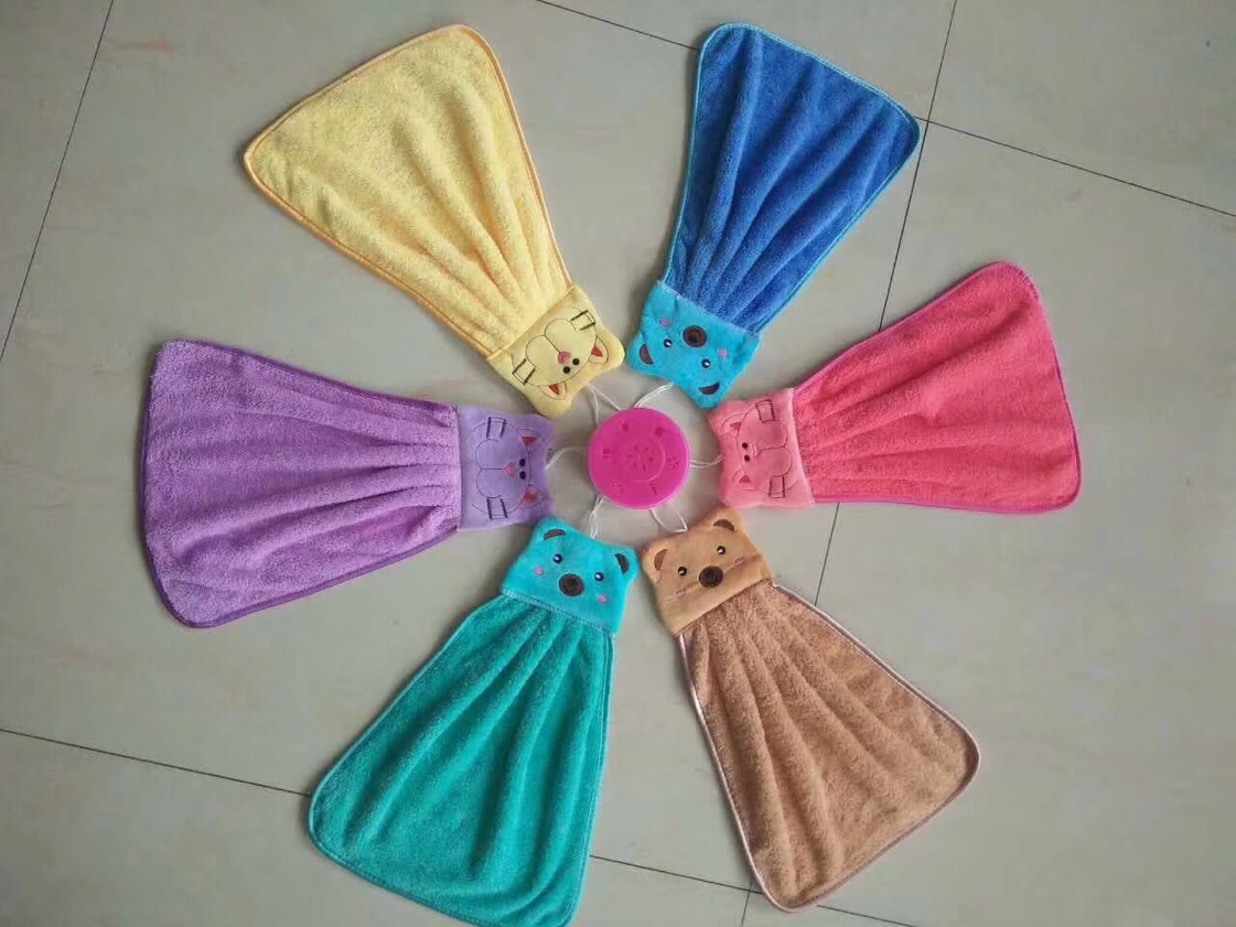 Coral fleece embroidered animal face hand towel