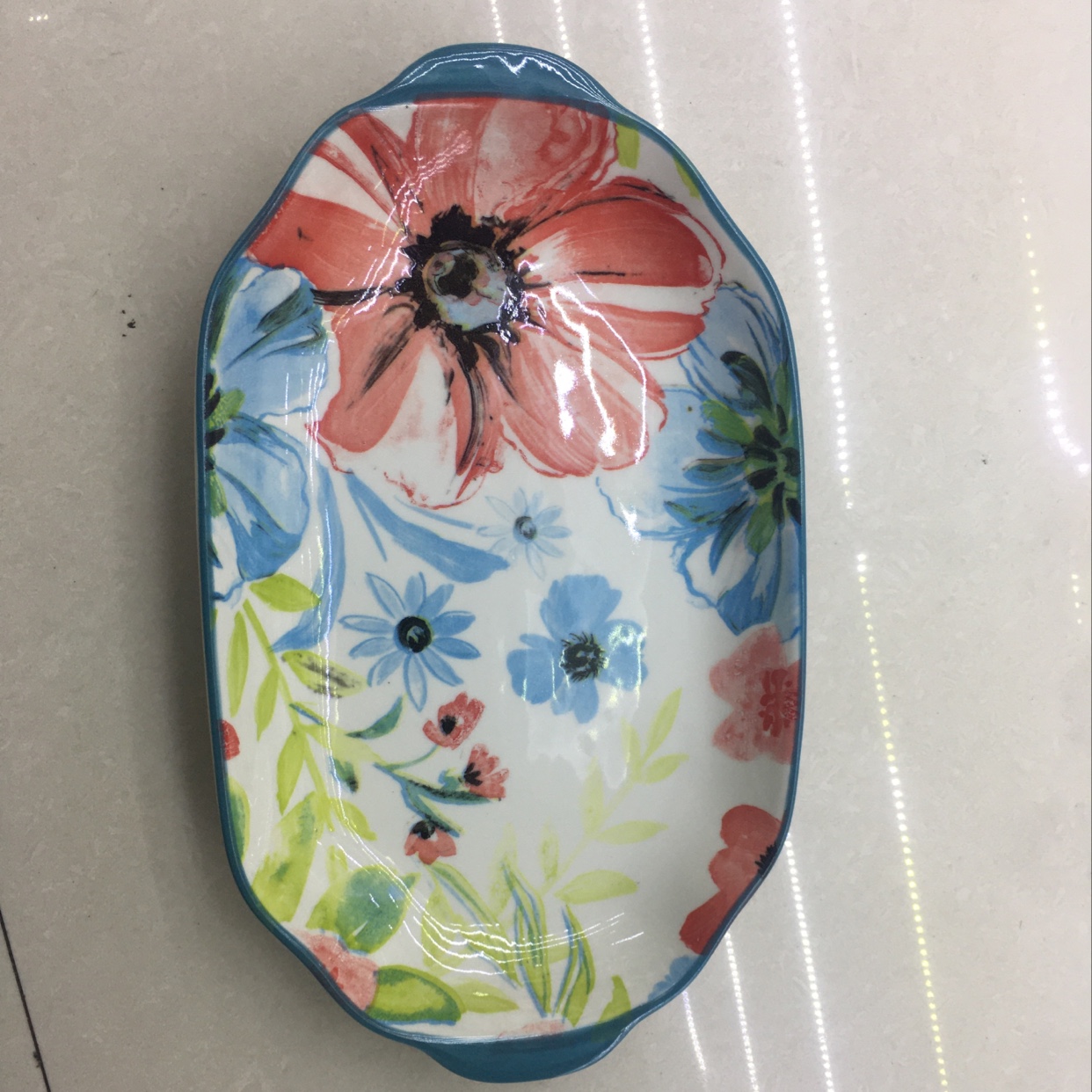 11寸鱼盘陶瓷盘色釉内花釉中彩微波炉适用