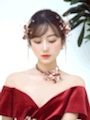 Bridal Headwear Burgundy Ribbon Pair Clip Choker Set details Picture