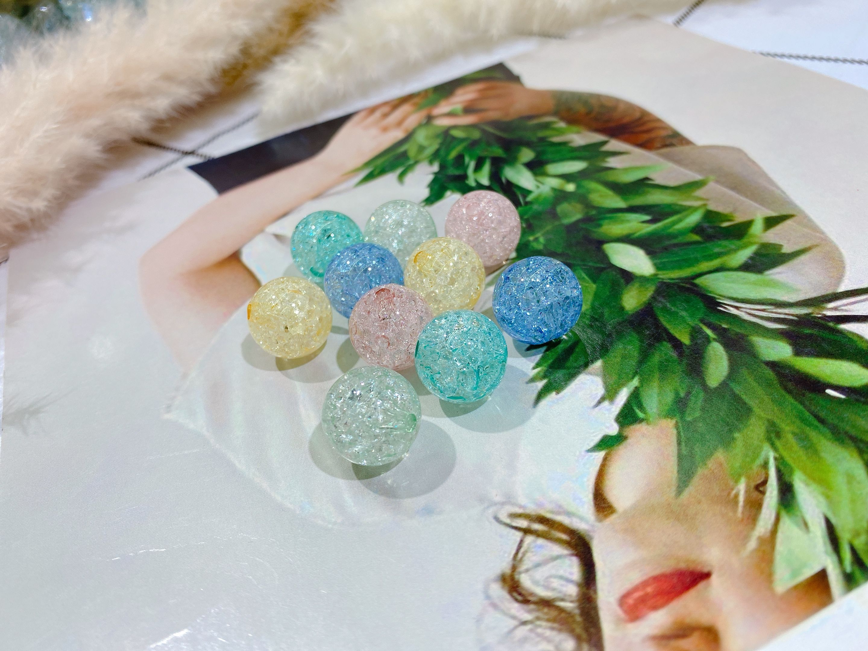 亚克力直孔圆珠碎花 头绳 饰品配件