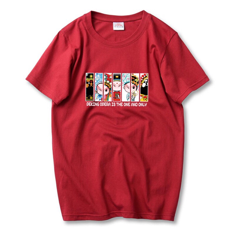 Red short-sleeved loose-fit half-sleeved top, pure cotton trendy men's T-shirt. Loose-fit half-sleeved top, pure cotton trendy men's T-shirt details Picture