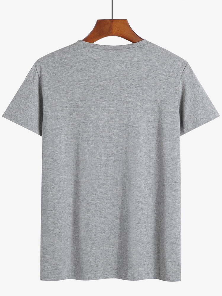 Grey short-sleeved T-shirt for men, 2021 summer new style men's loose plus-size half-sleeved top, pure cotton trendy men's T-shirt details Picture