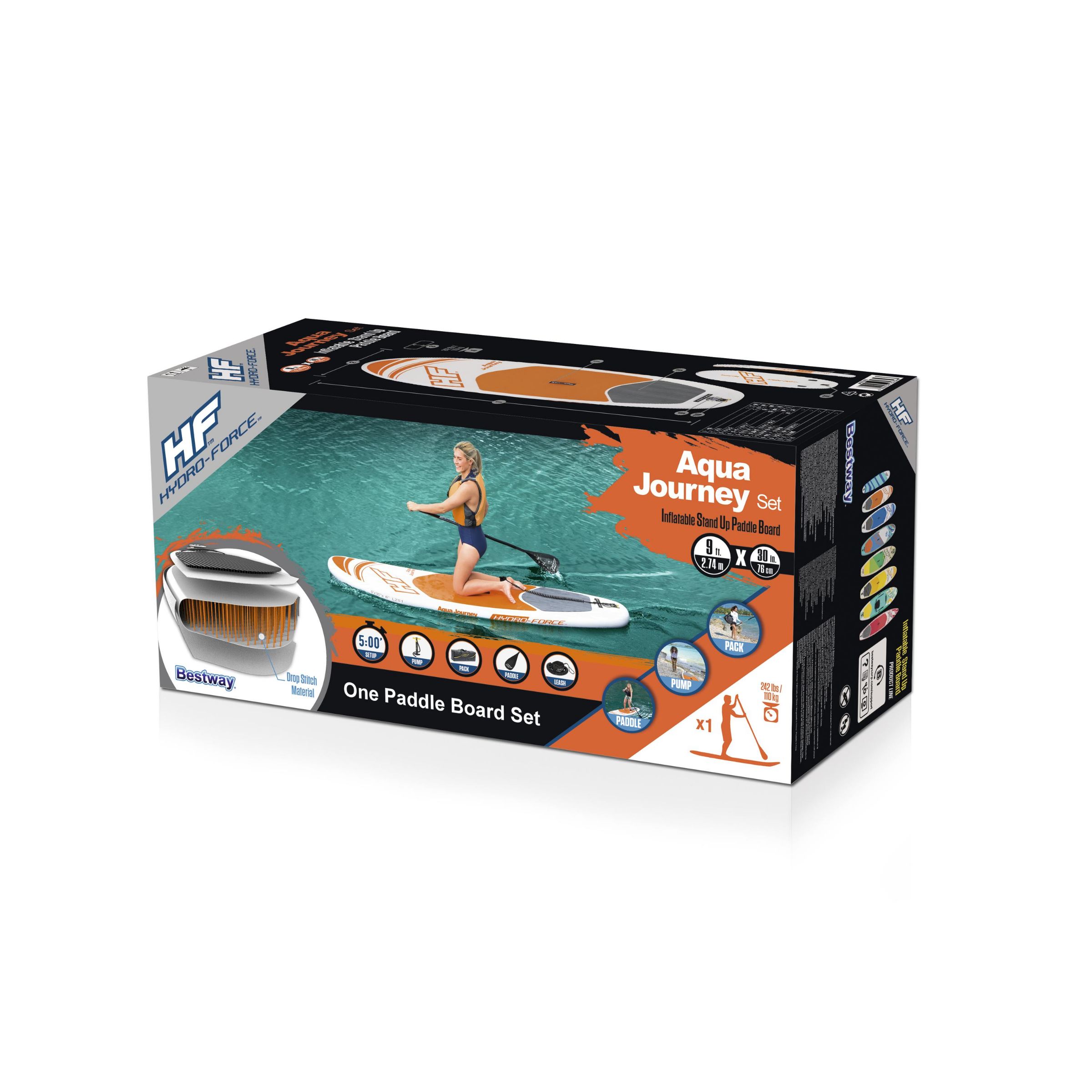 Hydro-Force™ 2.74m x 76cm x 15cm 旅行冲浪板套装 充气桨板白底实物图