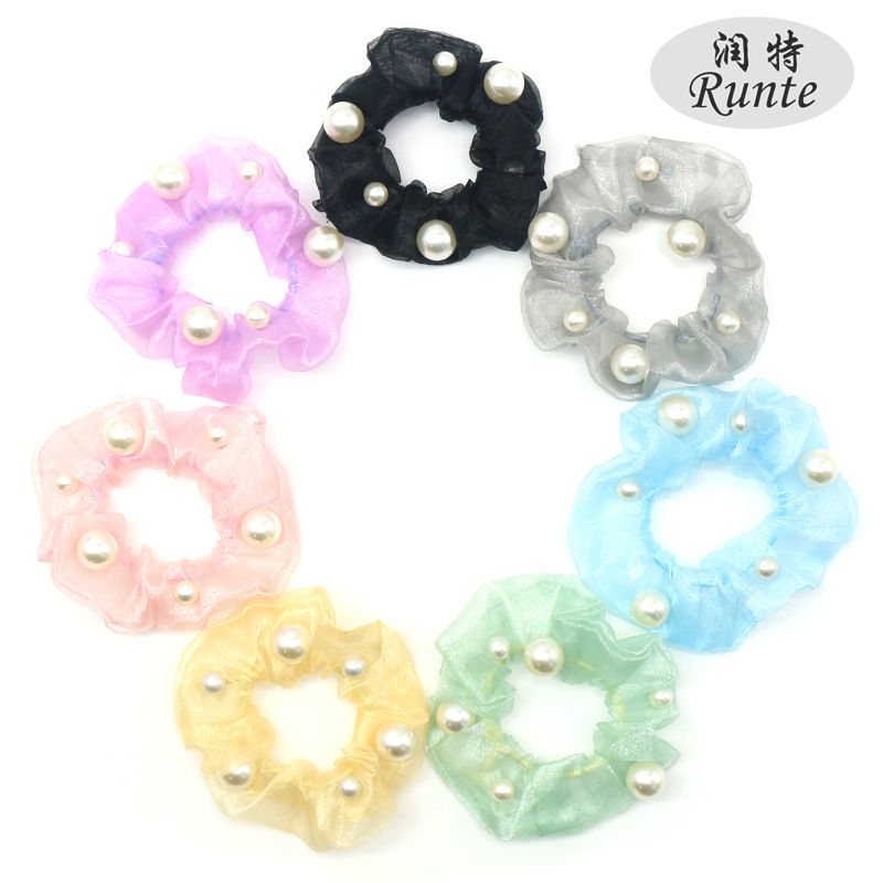 Fashionable and simple ins Korean Organza pearl colon hair band, a retro French style colon hair band with a trendy look Fashionable and simple ins Korean Organza pearl colon hair band, a retro French style colon hair band with a trendy look