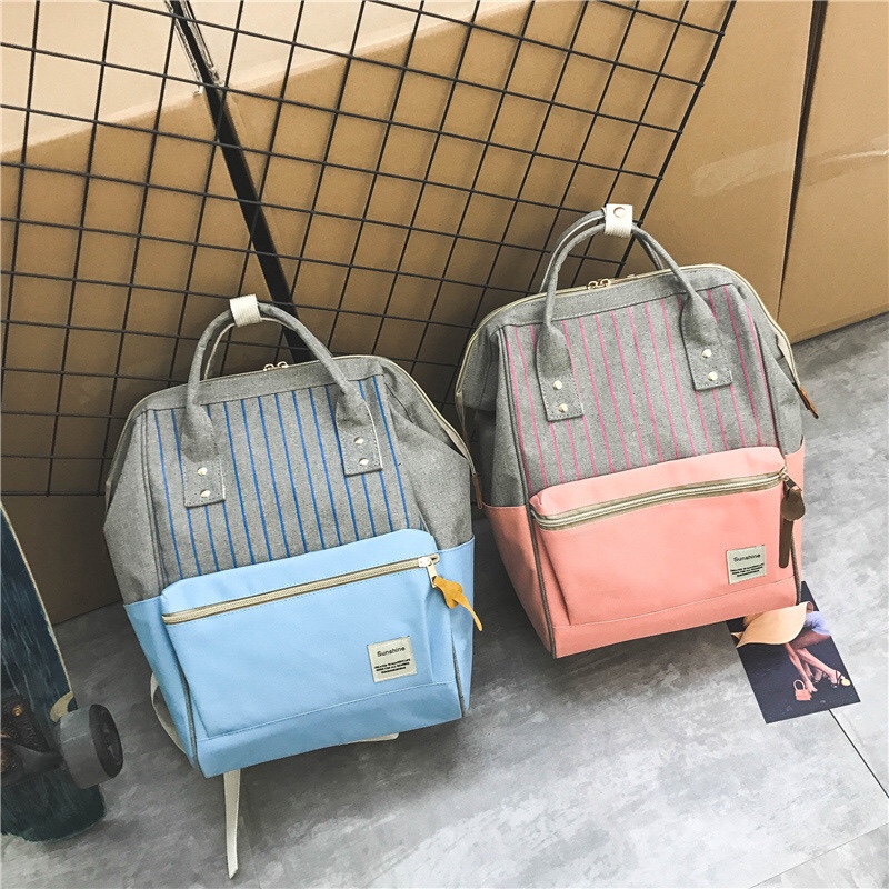 跨境双肩包新款韩版百搭休闲帆布手提包时尚男女撞色大容量斜挎包