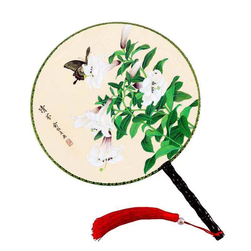 厂家新款创意女式古风双面团扇汉服配饰宫廷扇舞蹈现货批发 直径24公分详情图10