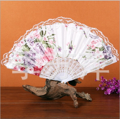 折叠扇子中国风 中国古风折扇 夏季日式折扇复古学生花边蕾丝烫金稠布扇细节图