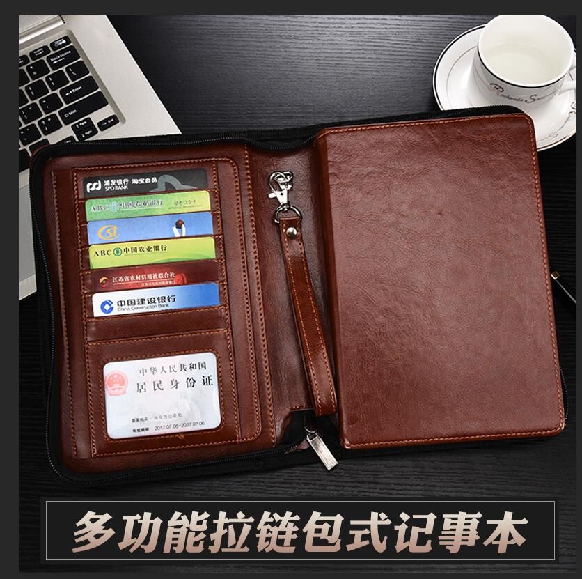 厂家直销多功能笔记本带手提记事本拉链皮面笔记本