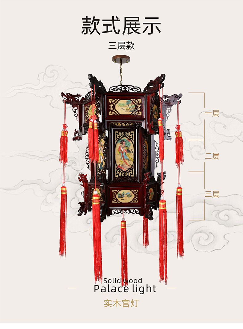 80#中式实木灯笼仿羊皮六角宫灯八仙木质木雕阳台大门茶楼吊灯详情图11