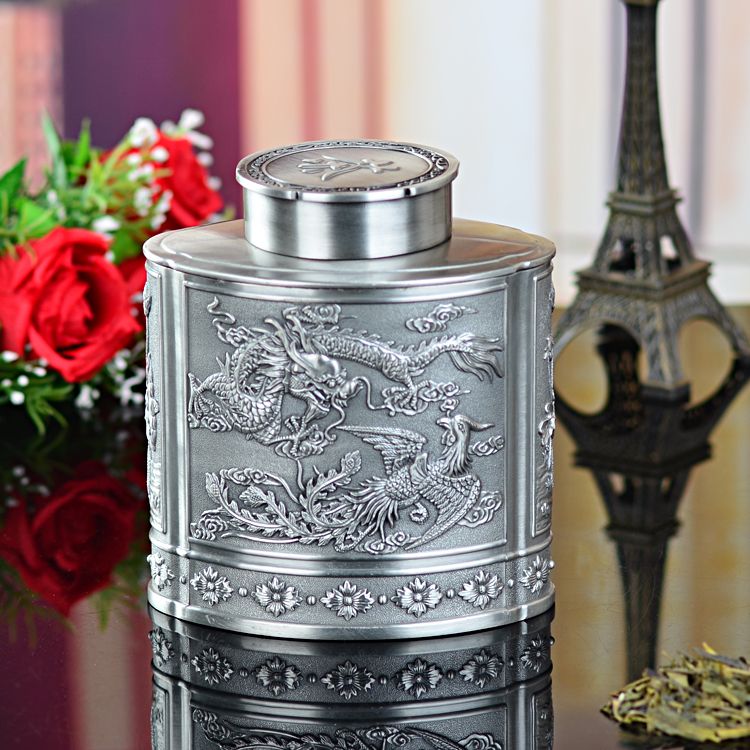 高端时尚合金茶叶罐，古典金属锡罐，中国风龙凤吉祥茶叶罐