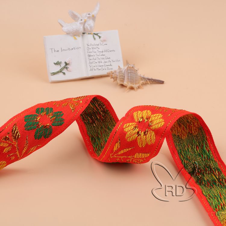 Manufacturers Direct Custom 4 Cm National Antique Lace Computer Jacquard Ribbon Performance Clothing Accessories Wholesale Specification drawing