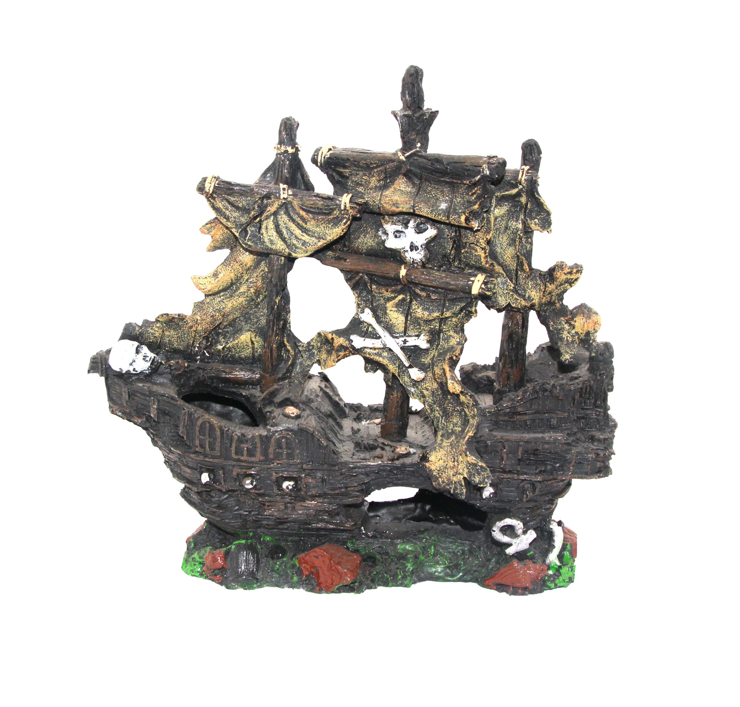 家用小型水族箱鱼缸树脂装饰带帆航海船模型摆件图