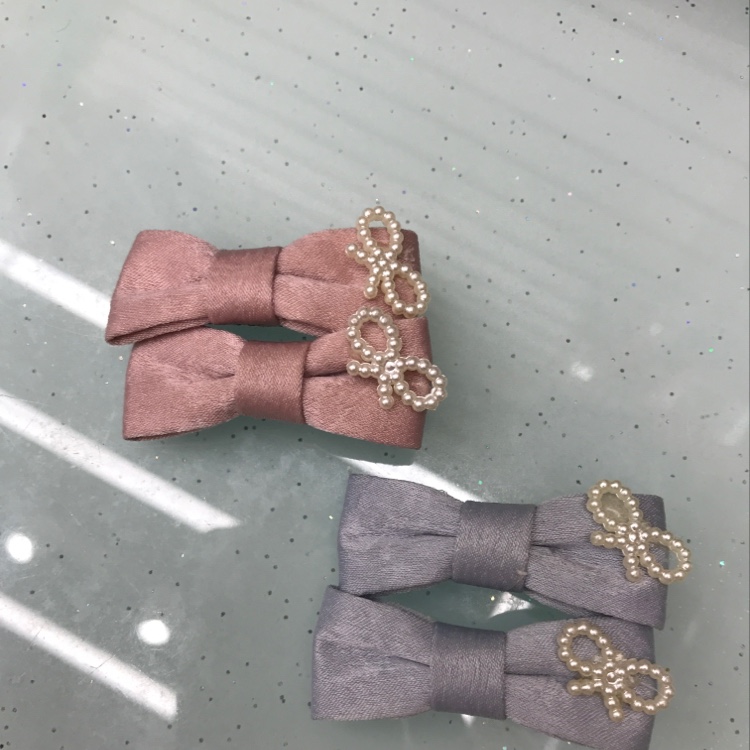 Korean version of fabric bow clip pearl bow edge clip