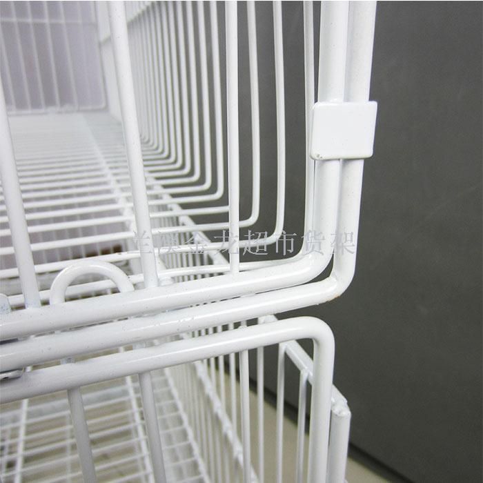 白色超市货架药店斜口篮储物网架移动玩具收纳整理篮置物架带轮详情图3