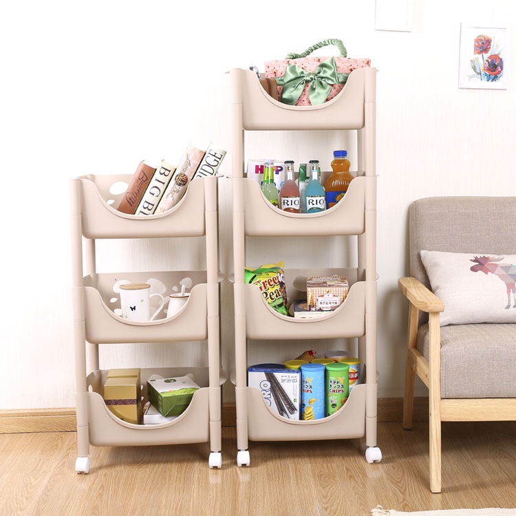 Plastic multi-layer storage rack, kitchen storage rack for miscellaneous items, wheeled storage basket