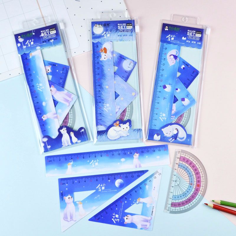Fantasy Forest Cute student ruler set wholesale, scale drawing ruler, set of triangular ruler, customized student ruler