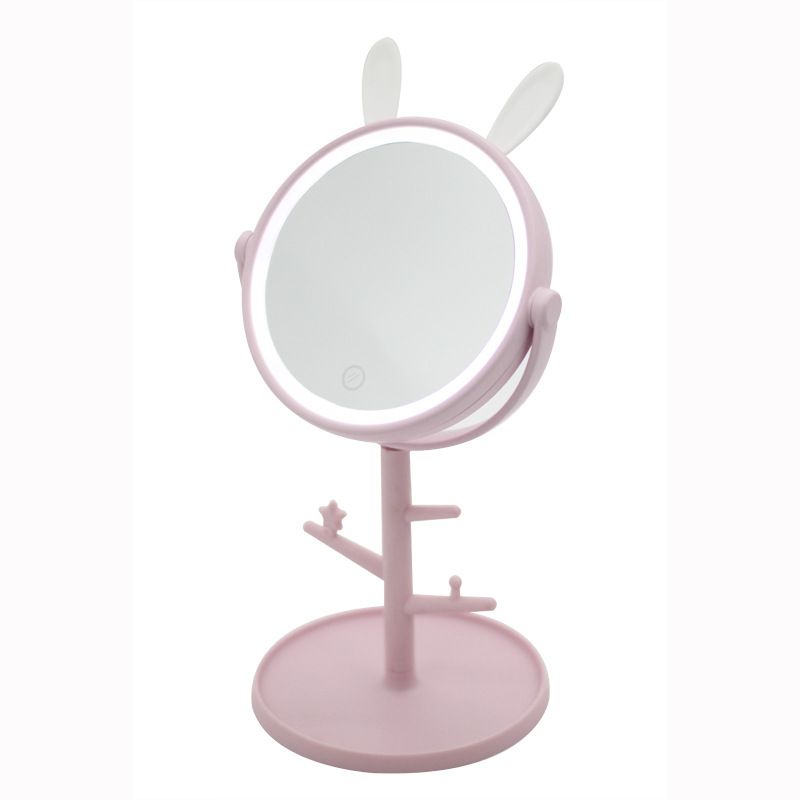 新款兔耳led化妆镜子带灯网红台式补光镜学生收纳美妆镜mirror