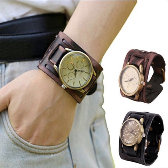 Foreign trade belt watch, powerful bracelet watch, retro cowhide watch, punk style watch, men's watch