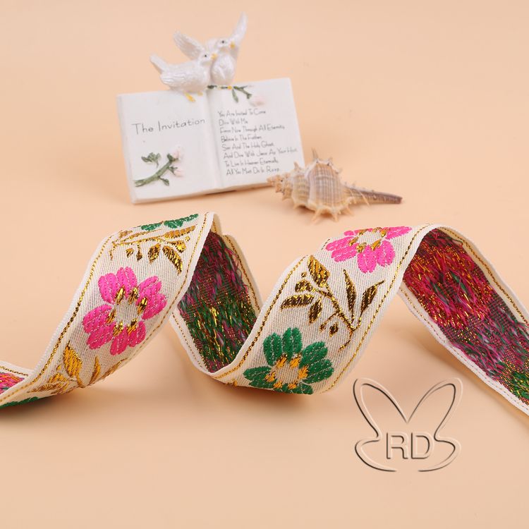 Manufacturers Direct Custom 4 Cm National Antique Lace Computer Jacquard Ribbon Performance Clothing Accessories Wholesale details Picture
