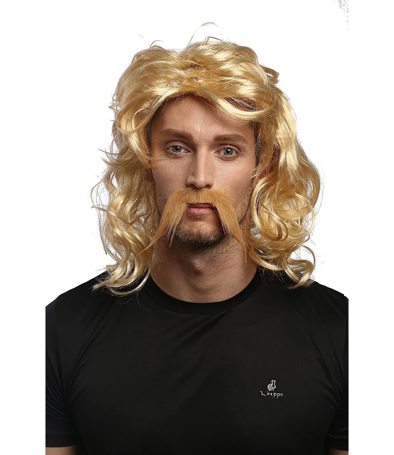 A short wig and beard of a golden foreigner