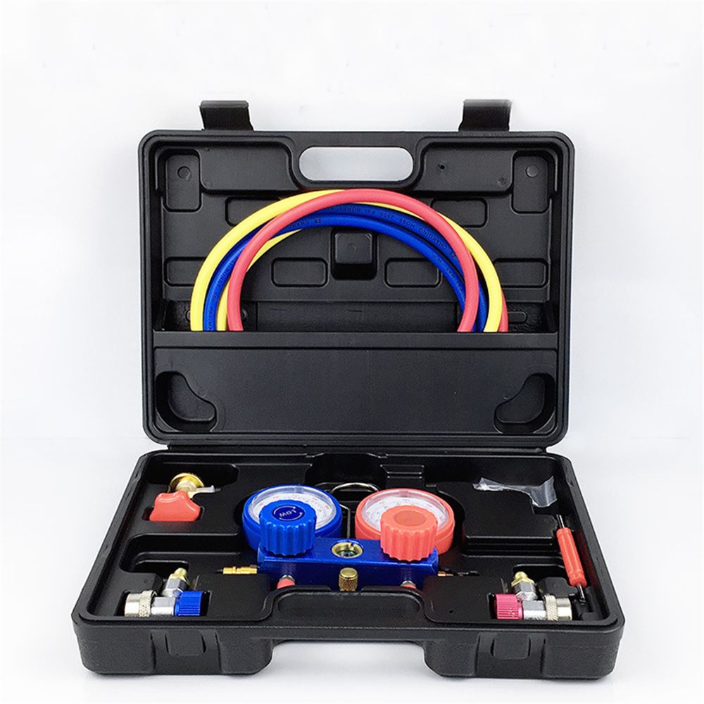 汽车空调制冷性能维修加注冷媒用双表头铝冷媒表塑盒组套详情图1