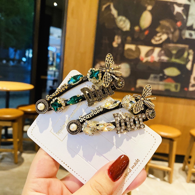 New vintage baroque hairpin heavy pearl crystal bb clip ins web celebrity teenage bangs clip adult headwear female thumbnail