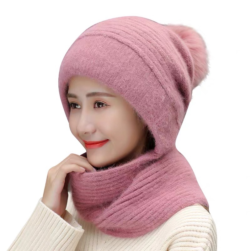 Woolen Hat Children's Solid Color Scarf One Wrap Head Ear Protection Knitted Hat Autumn And Winter New Warm Rabbit Hair Woolen Hat details Picture