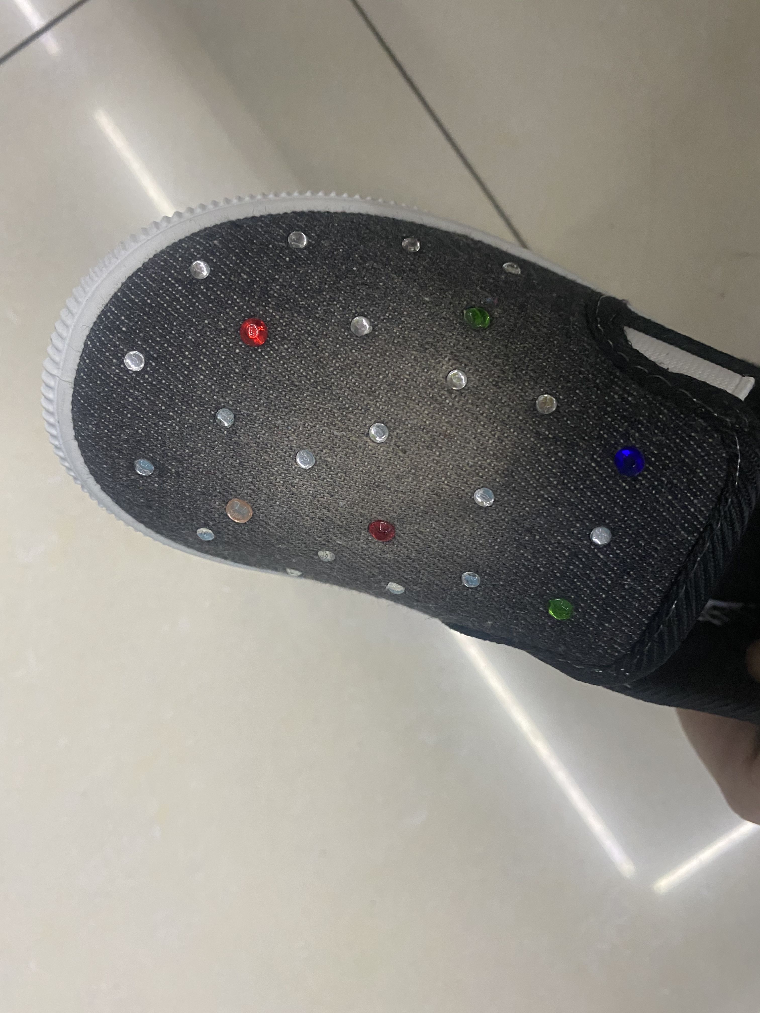 Foreign Trade Small Children Big Children Slip-On Cloth Shoes With Diamond Design Denim Single Shoe Tide details Picture