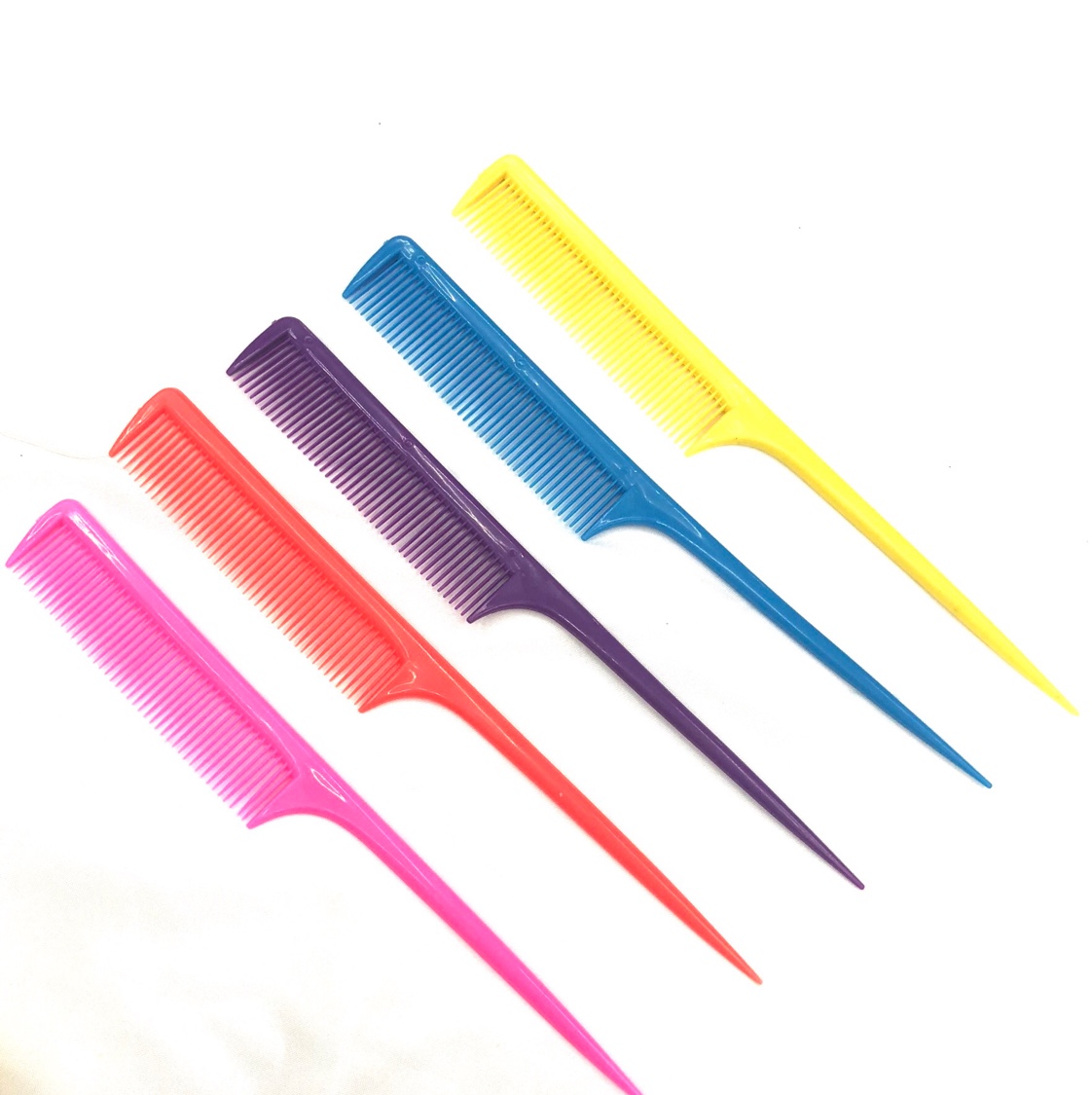 厂家直销701尖尾梳子彩色 5色混727塑料梳子 分区梳子挑发设梳子