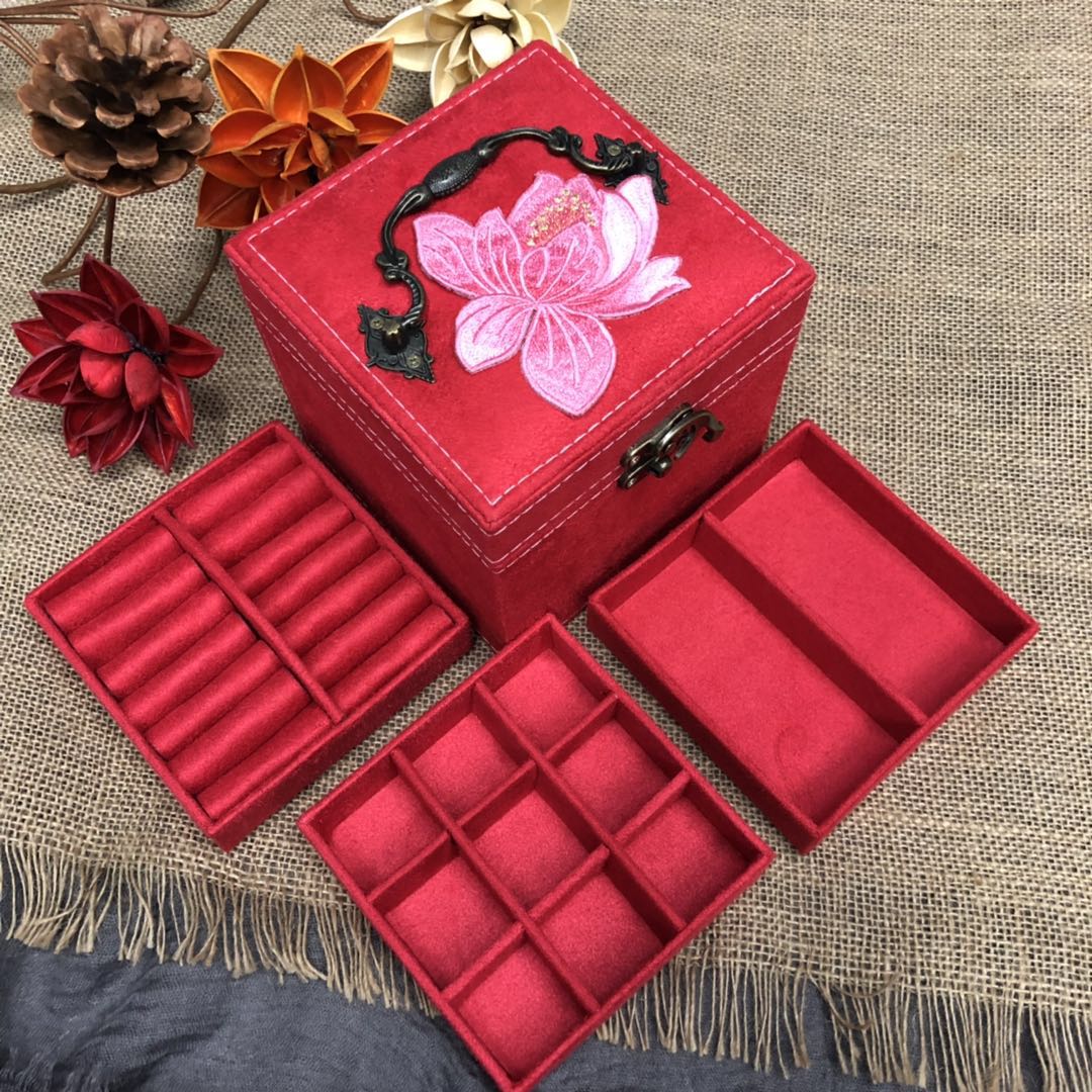 New jewelry box, wooden leather accessory box - stud embroidery box, jewelry and necklace storage box Specification image