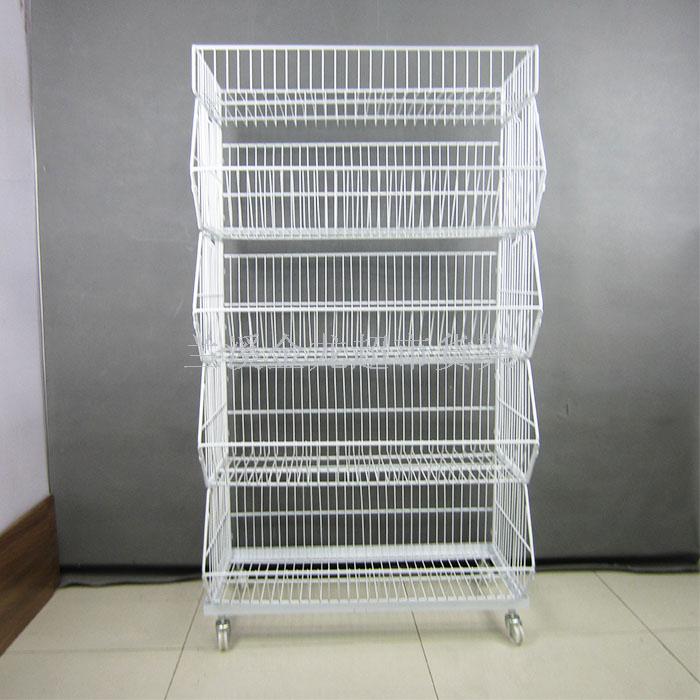 白色超市货架药店斜口篮储物网架移动玩具收纳整理篮置物架带轮详情图5