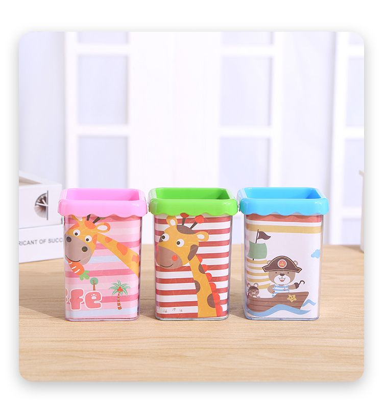 Creative, fashionable and cute cartoon plastic square pen holder office desktop, modern, simple and multi-functional stationery storage box detail image 2