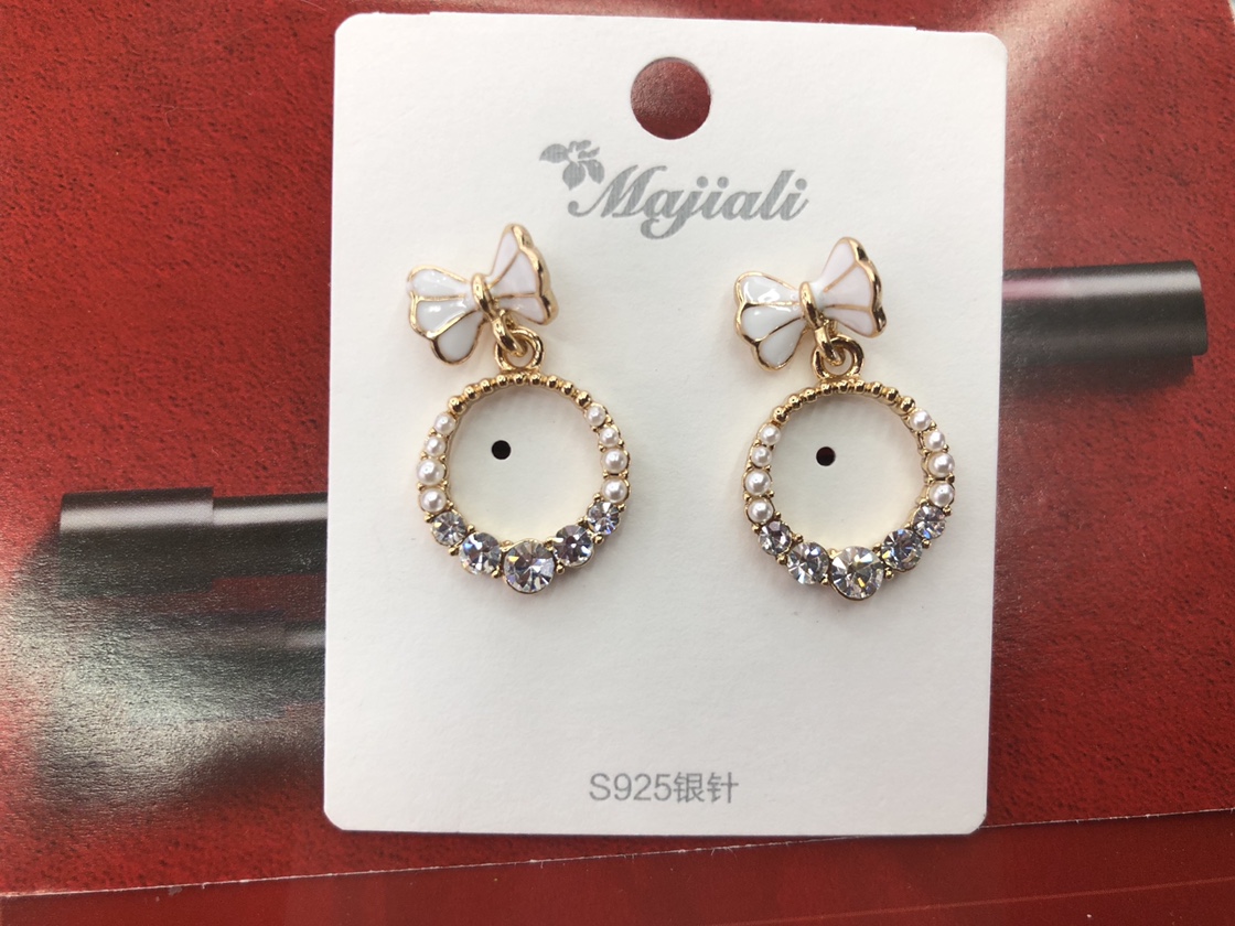 Korean Bow Rhinestone Earrings