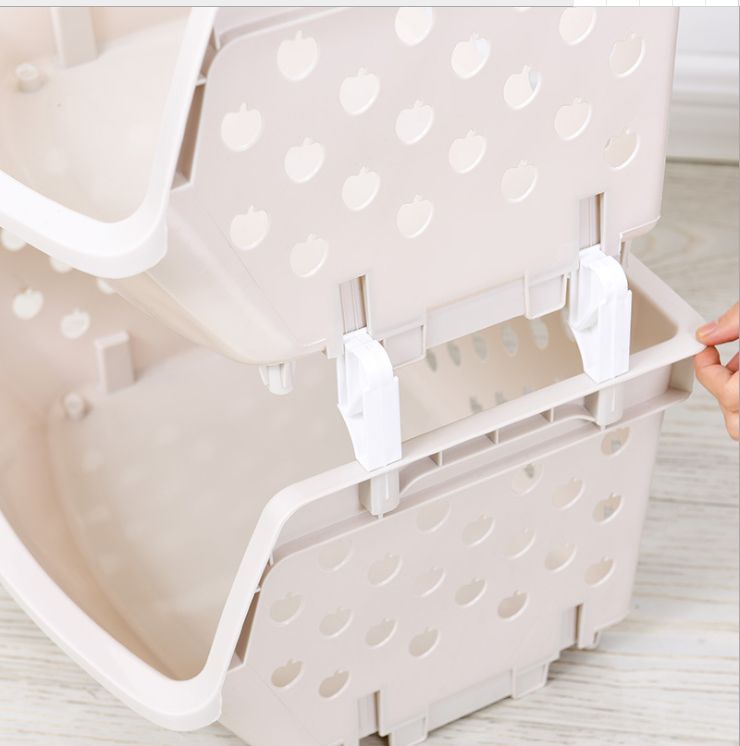 It can be stacked with kitchen vegetable storage basket. It is a multi-functional plastic fruit and vegetable basket for household use