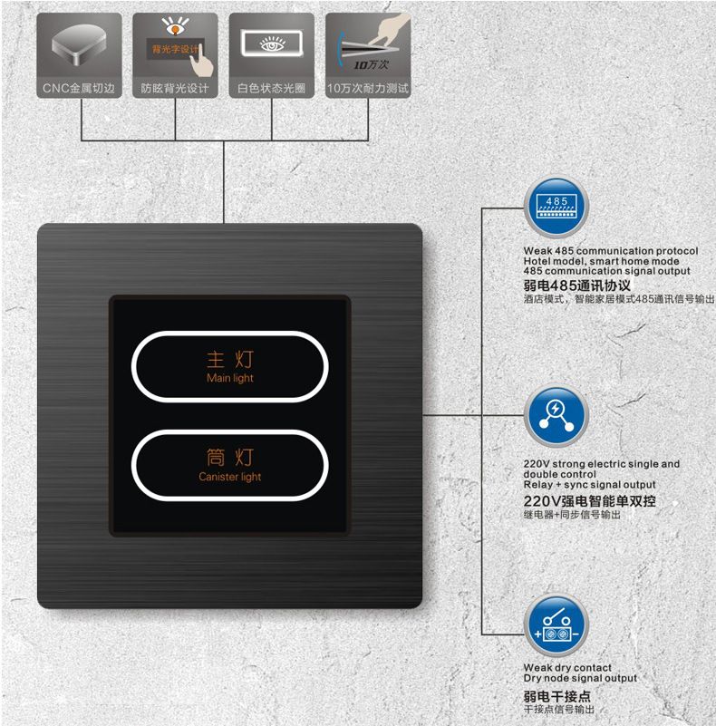 酒店控制开关面板宾馆客房开关插座音乐开关详情图4