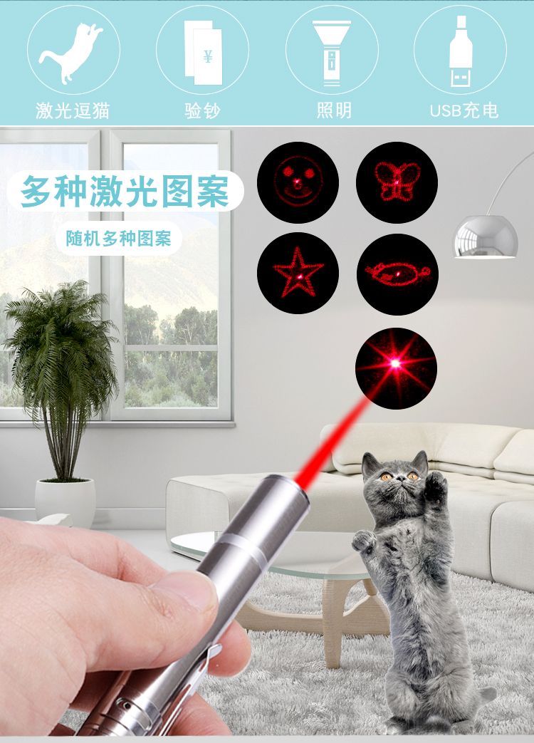 usb强光充电手电筒 多功能不锈钢激光红外线 5图逗猫激光笔充电详情图4