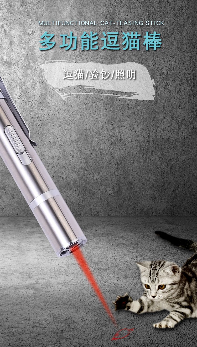 usb强光充电手电筒 多功能不锈钢激光红外线 5图逗猫激光笔充电详情图1