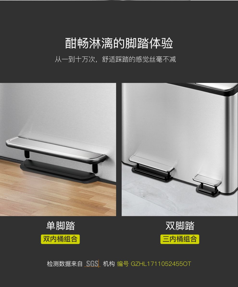EKO分类垃圾脚踩开盖垃圾桶厨房客厅家用干湿分类垃圾桶 12L+12L详情图6