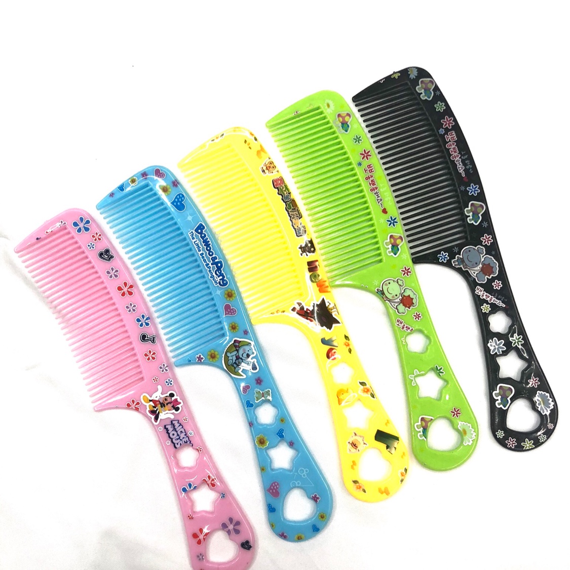 厂家直销63号花包塑料梳子 印花梳子可爱卡通梳子5色混 地摊梳子