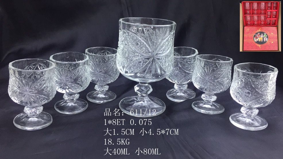 欧美刻花小酒杯6大6小套盒