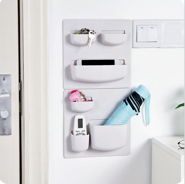 Household adhesive wall shelf Kitchen bathroom wall storage shelf Storage box perforation-free wall hanging toothbrush holder