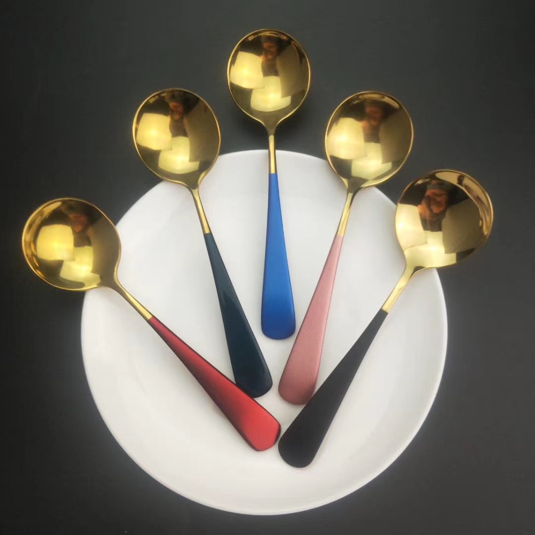 304 stainless steel popular spoon, gold-plated and spray-painted round spoon details Picture