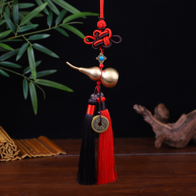 厂家直销纯铜葫芦车挂五帝钱中国结双流苏高档