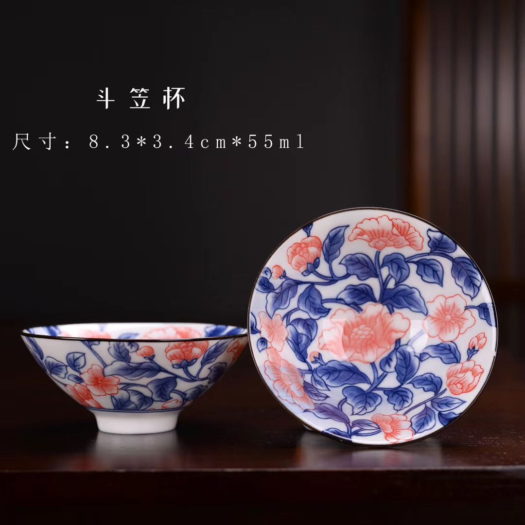 Kunkun Ceramic Vintage blue and White Porcelain Tea Bowl, bamboo hat Cup, Ceramic Gongfu Tea set, Tasting Cup, Household Tea cup, Master Cup 006 detail image 4