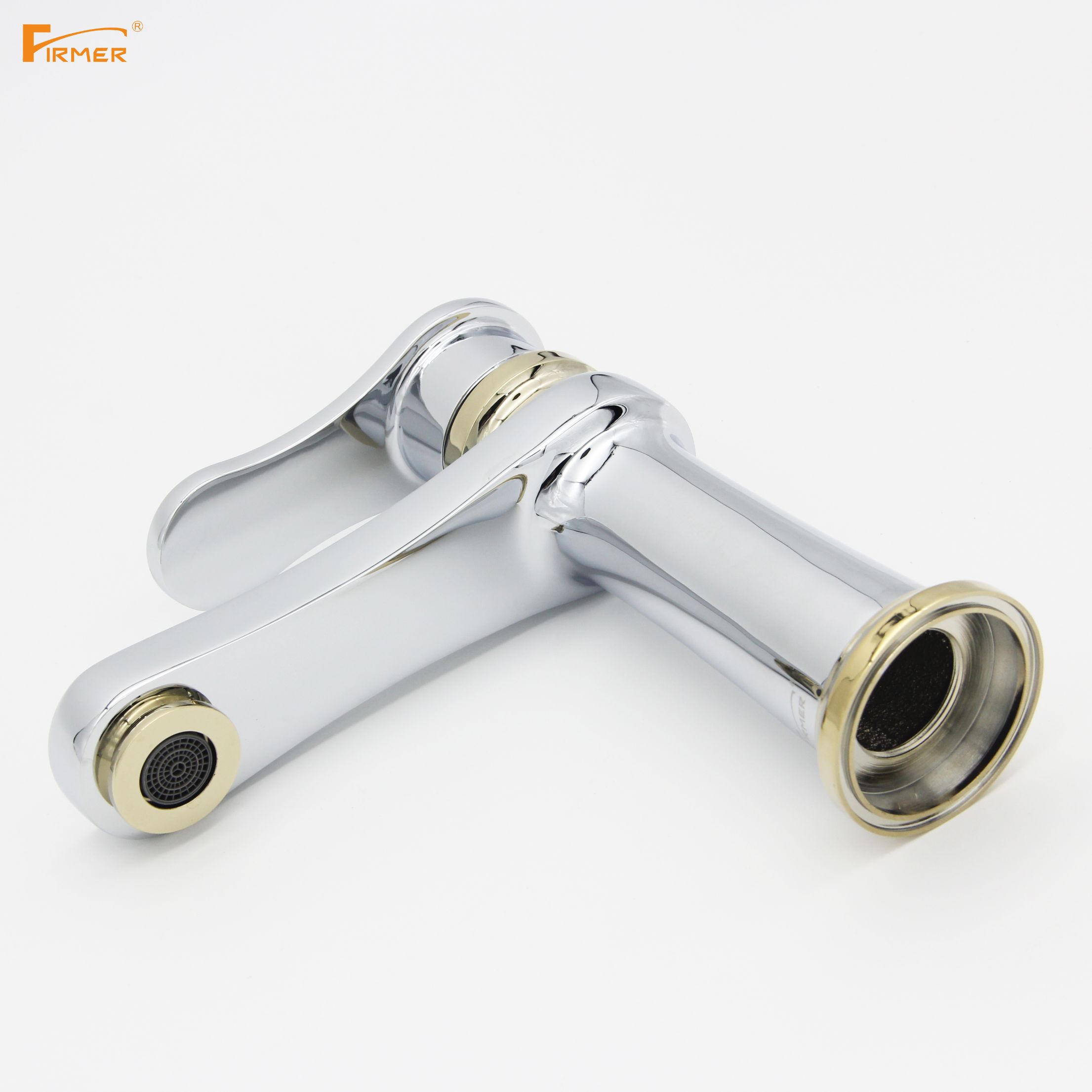 FIRMER golden washbasin faucet, fine copper, household cold and hot water washbasin, bathroom countertop, single hole Specification image
