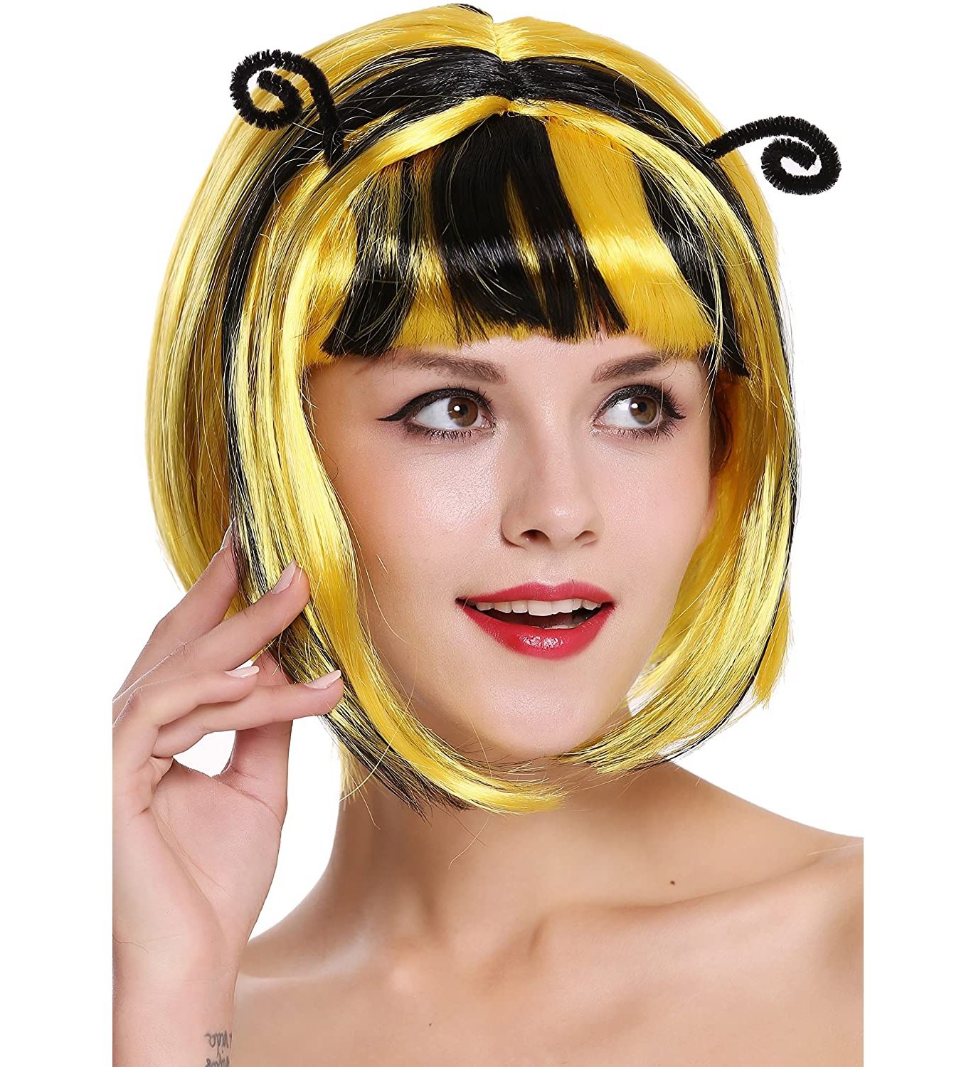 Yellow and black little bee wig, export performance wig